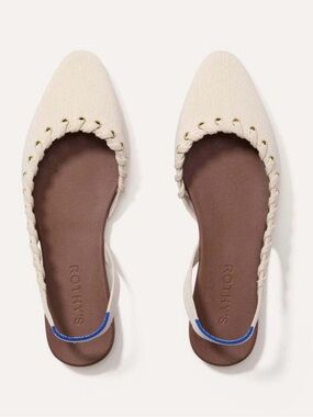 Rothy's Cream Knit Pointed Slingback Flats with Blue Accent